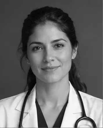 Retrato ilustrativo generado por IA de una médica